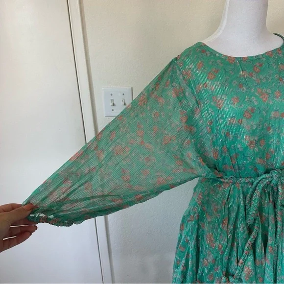 Boho Summer Mint chiffon ditsy floral print mini dress with Belt Italian Size 6 - Picture 10 of 17